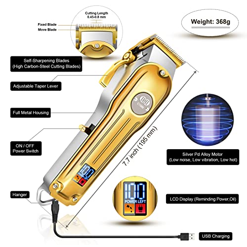 Hair Clippers, 12Pcs Cordless Rechargeable LCD Display Hair Beard Trimming Kit M5533