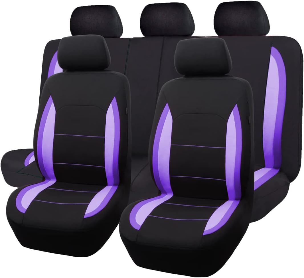 Black Purple Polyester Car Seat Covers Full Set Low Back Pack of 2 S348