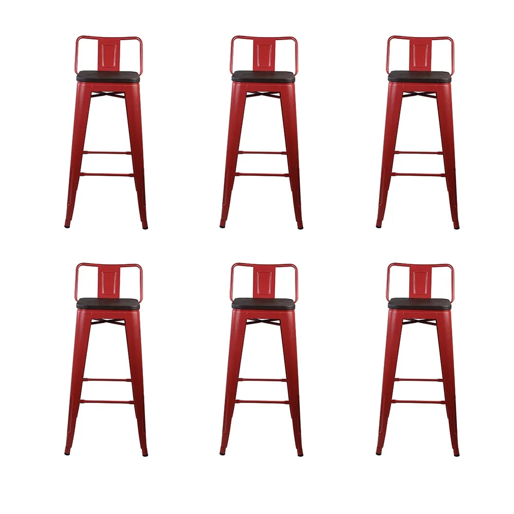 Red 30 inch Low Back Metal Barstools with Wood Seat, Set of 6 X538235
