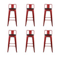 Red 30 inch Low Back Metal Barstools with Wood Seat, Set of 6 X538235