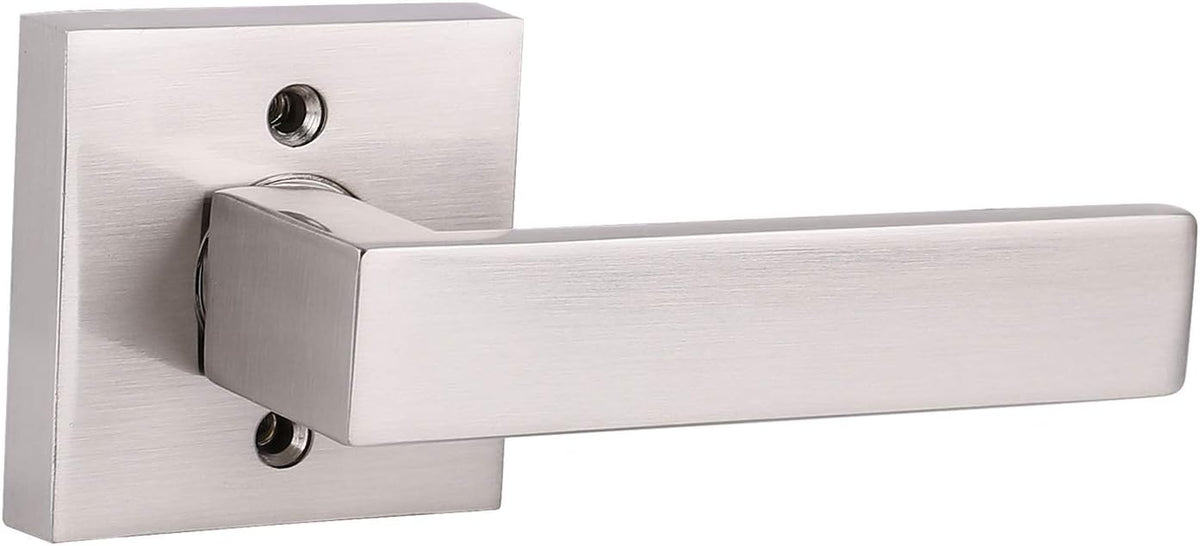 Pack of 6 Satin Nickel Square Door Handles Levers with Privacy Locks P620