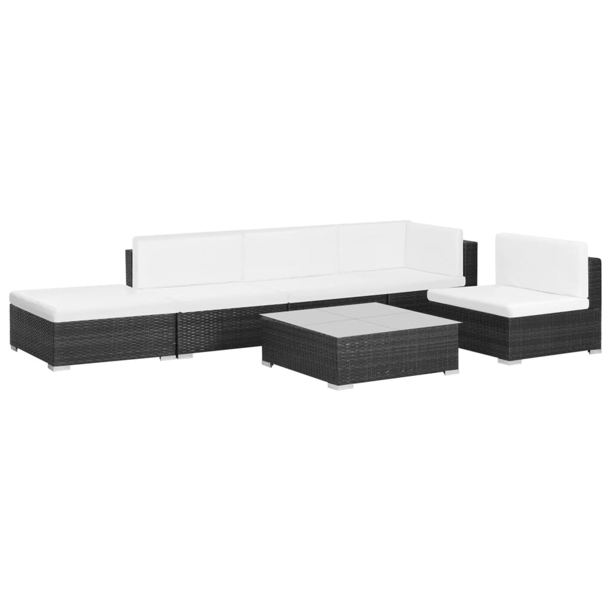 6 Piece Poly Rattan Corner Sofa Set with Coffee Table and Ottoman U4087