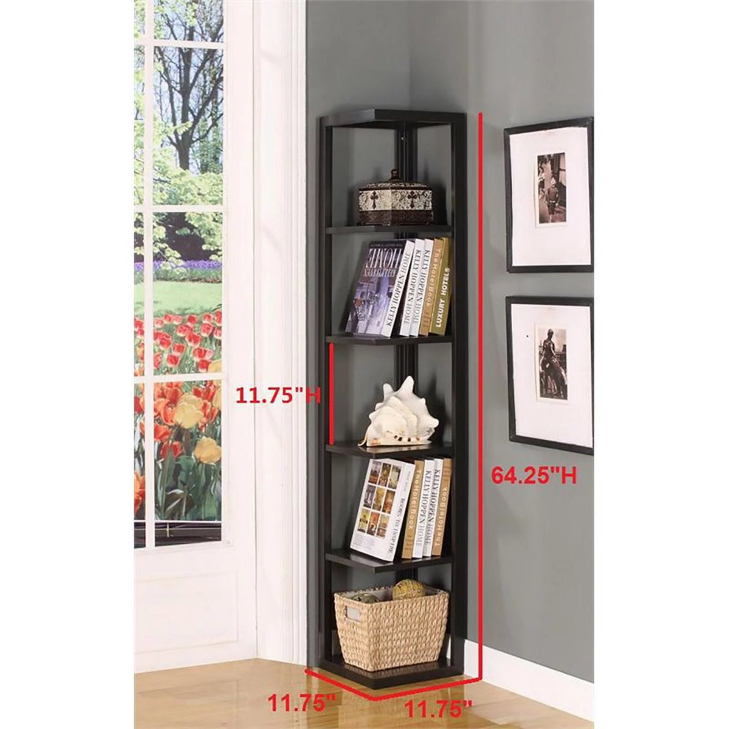5-Tier Corner Wood Bookcase in Walnut R767