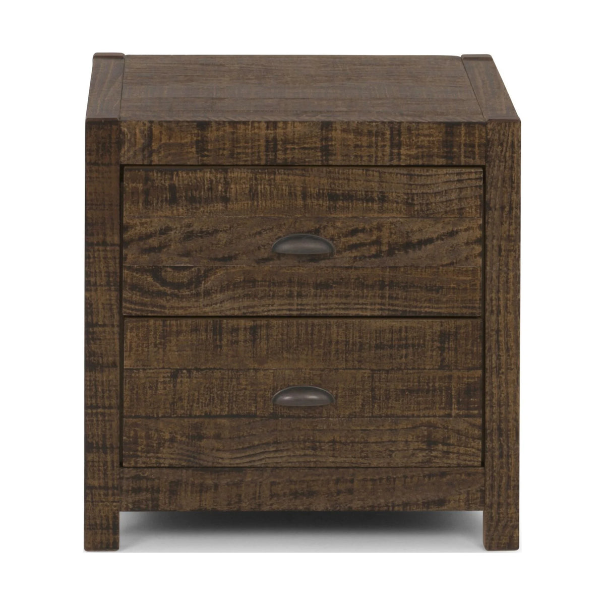 24" Dark Brown Distressed Solid Wood Two Drawer Nightstand R857