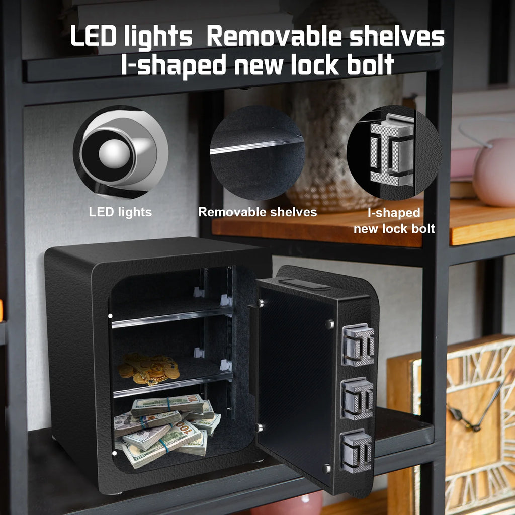 Black Safe Box with Fingerprint Access and Removable Shelf N4365