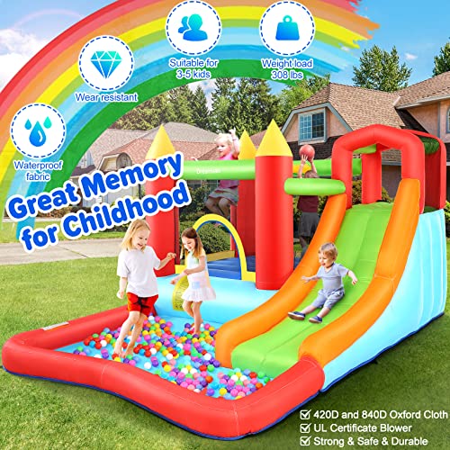 Inflatable Bouncy House with Ball Pit, Wide Slide, Ball Pool, Basketball Hoop, Dart Target, Blower M697432