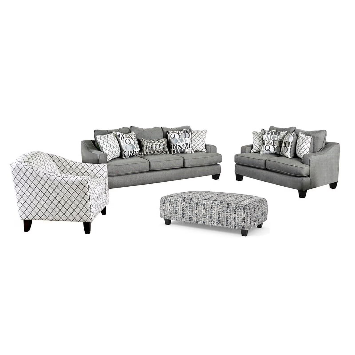 Bluish Gray Fabric 3-Piece Sofa Set with Ottoman F65584