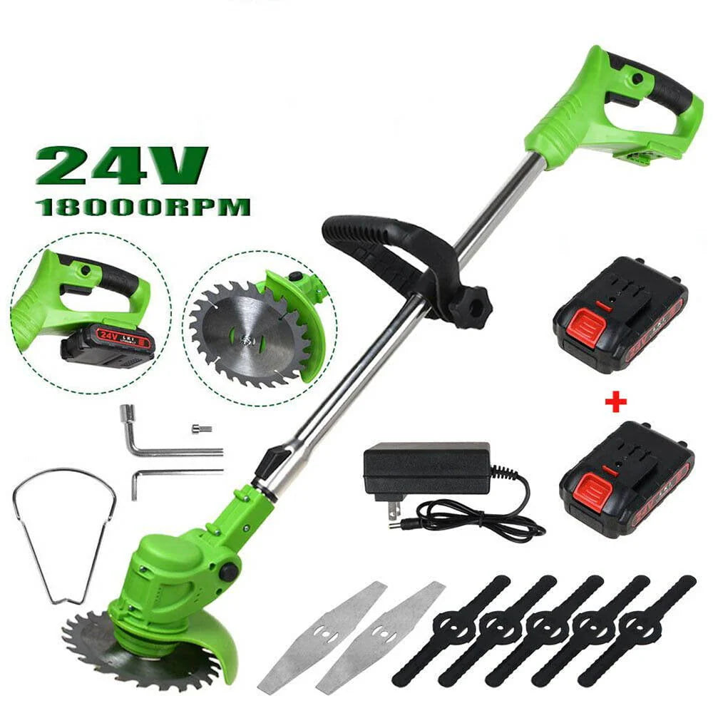 24V 650W Cordless Electric Lawn Mower and Grass Trimmer with Batteries L9278