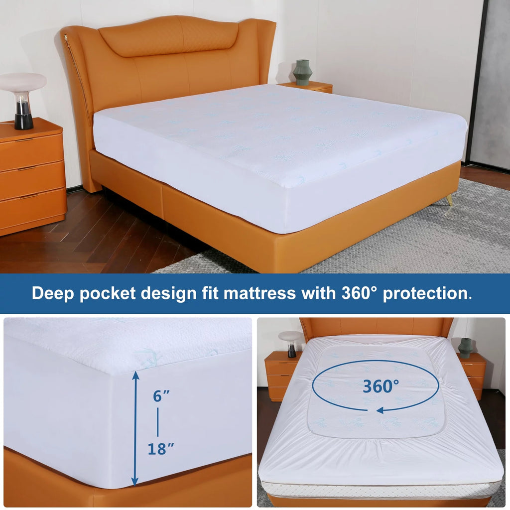 Bamboo Fibre Full Size Waterproof Mattress Protector Deep Pocket Y98480