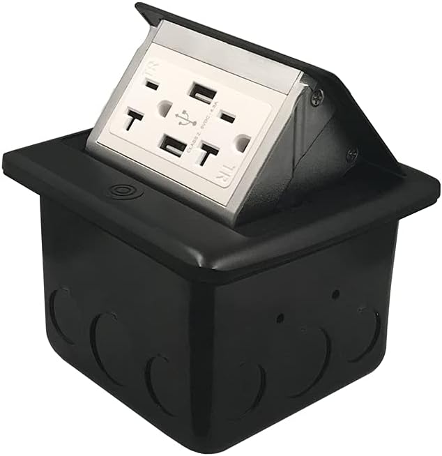 Black Pack of 2 Pop Up Floor Electrical Box with USB Chargers and Outlet Receptacle Y1602