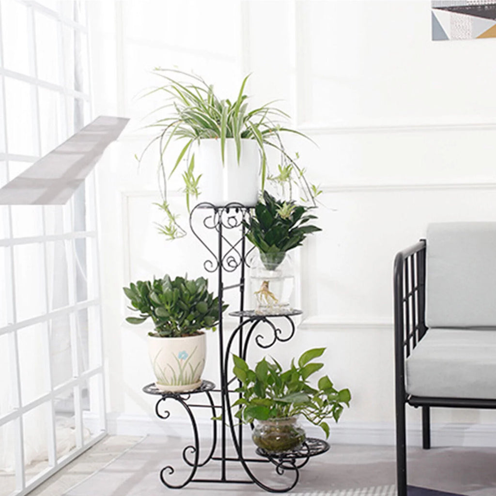 4 Tier Iron Plant Stand Wood Shelves B4294