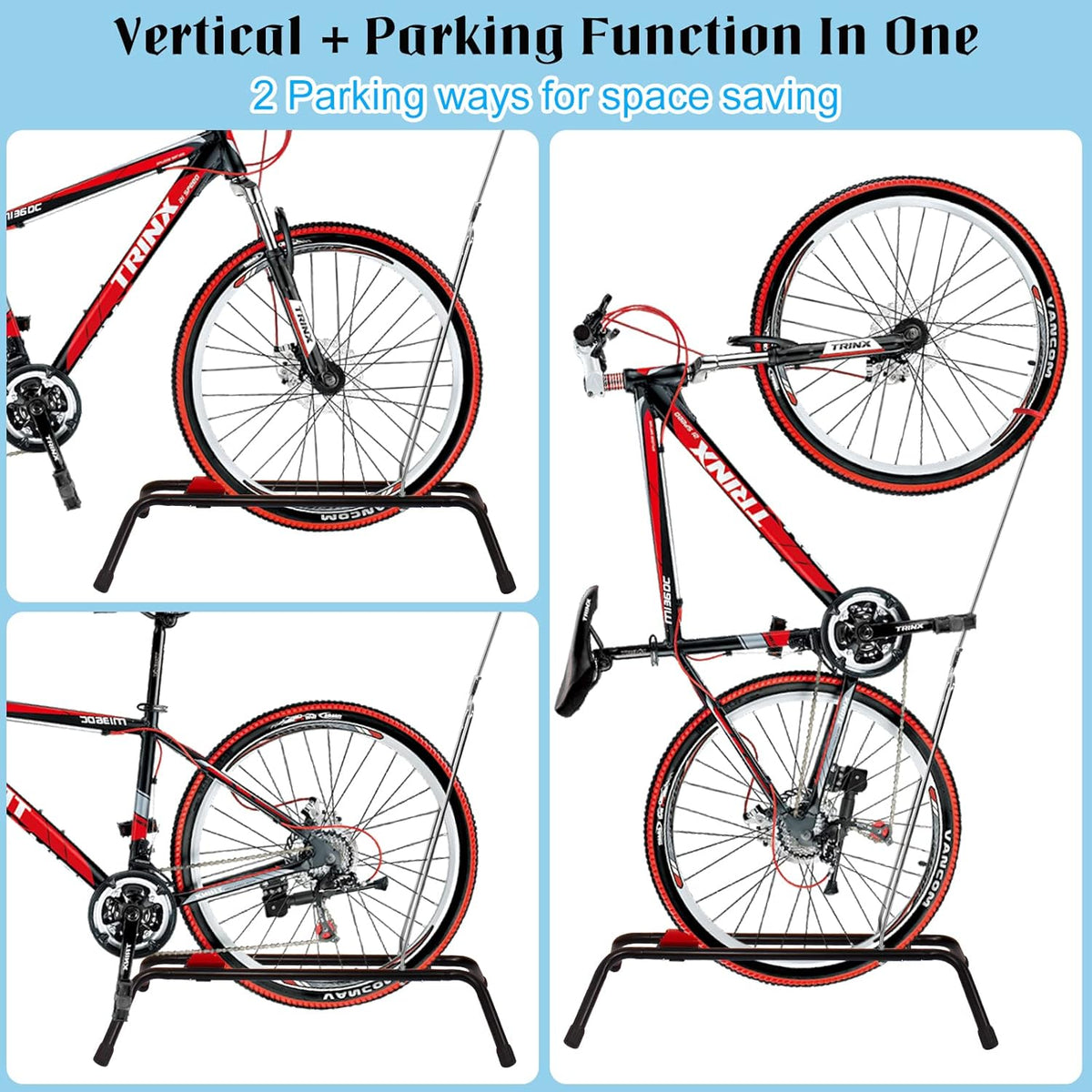 Bike Stand Vertical Bicycle Rack Floor Stand with Wheel Stabilizer Strap T84603