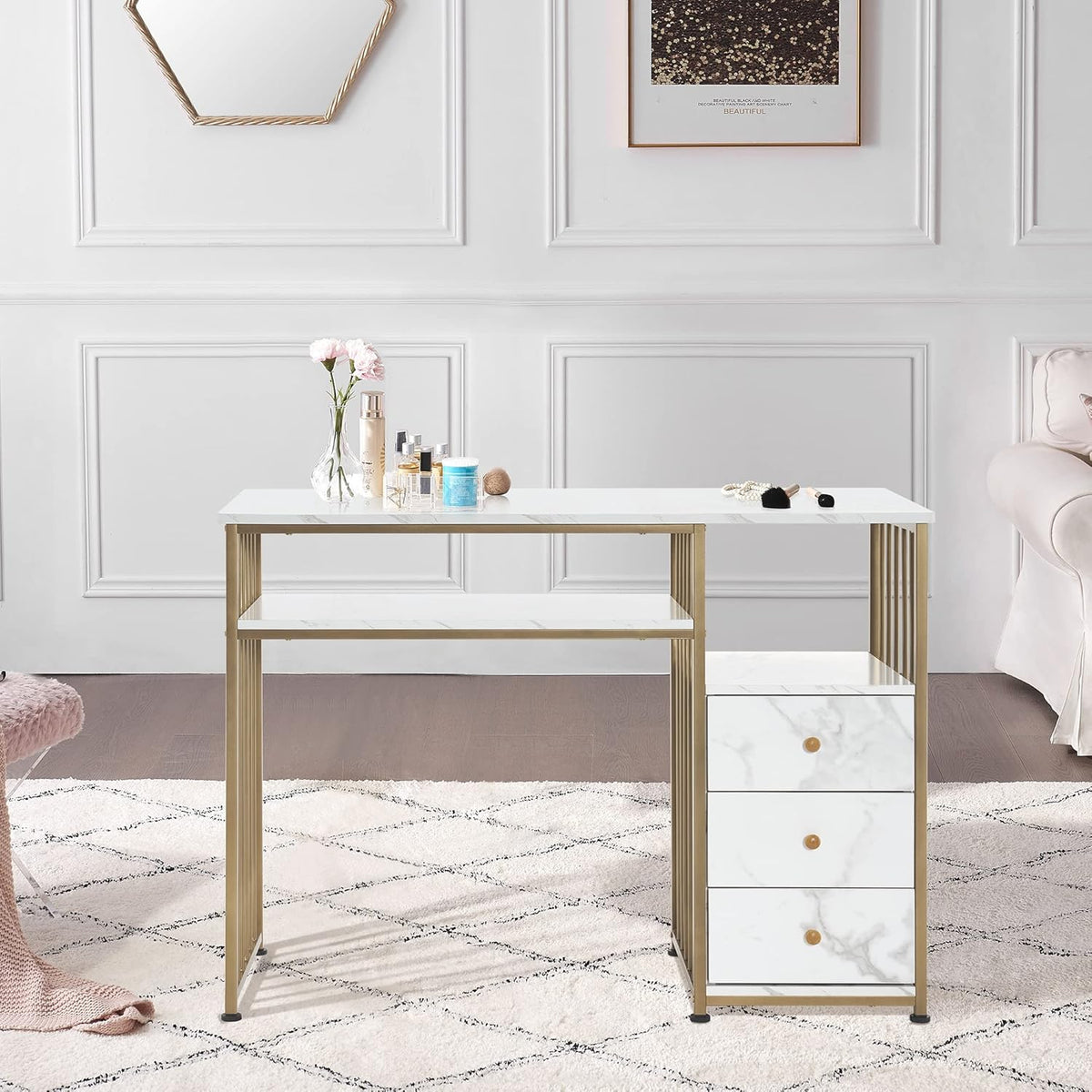 Marbling Texture Manicure Table with Storage Drawers H45100