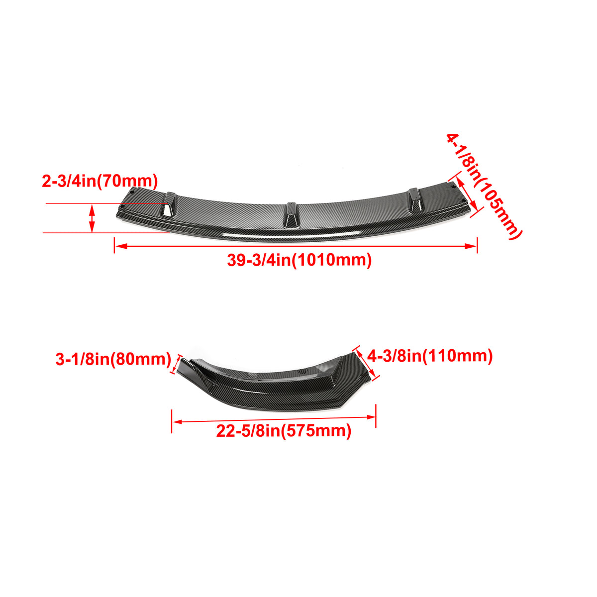 Carbon Fiber Printing Front Bumper Lower Lip Splitter Kit 3PCS I31691