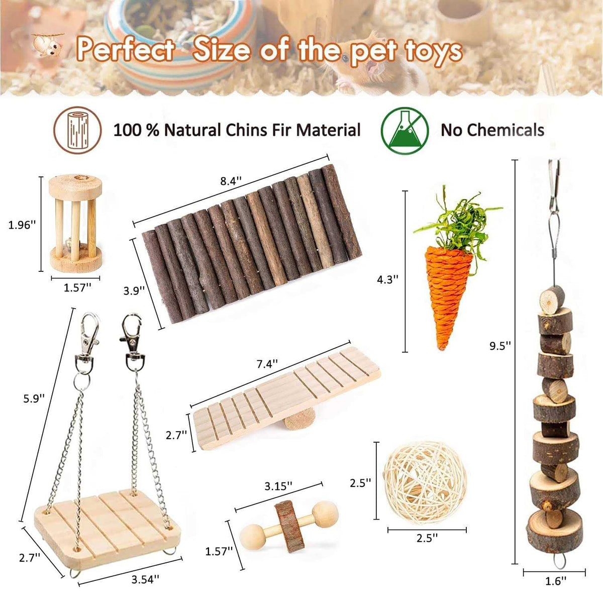 Hamster Chew Toys Set Small Animal Molar Toys Teeth Care Wooden Accessories Q9677