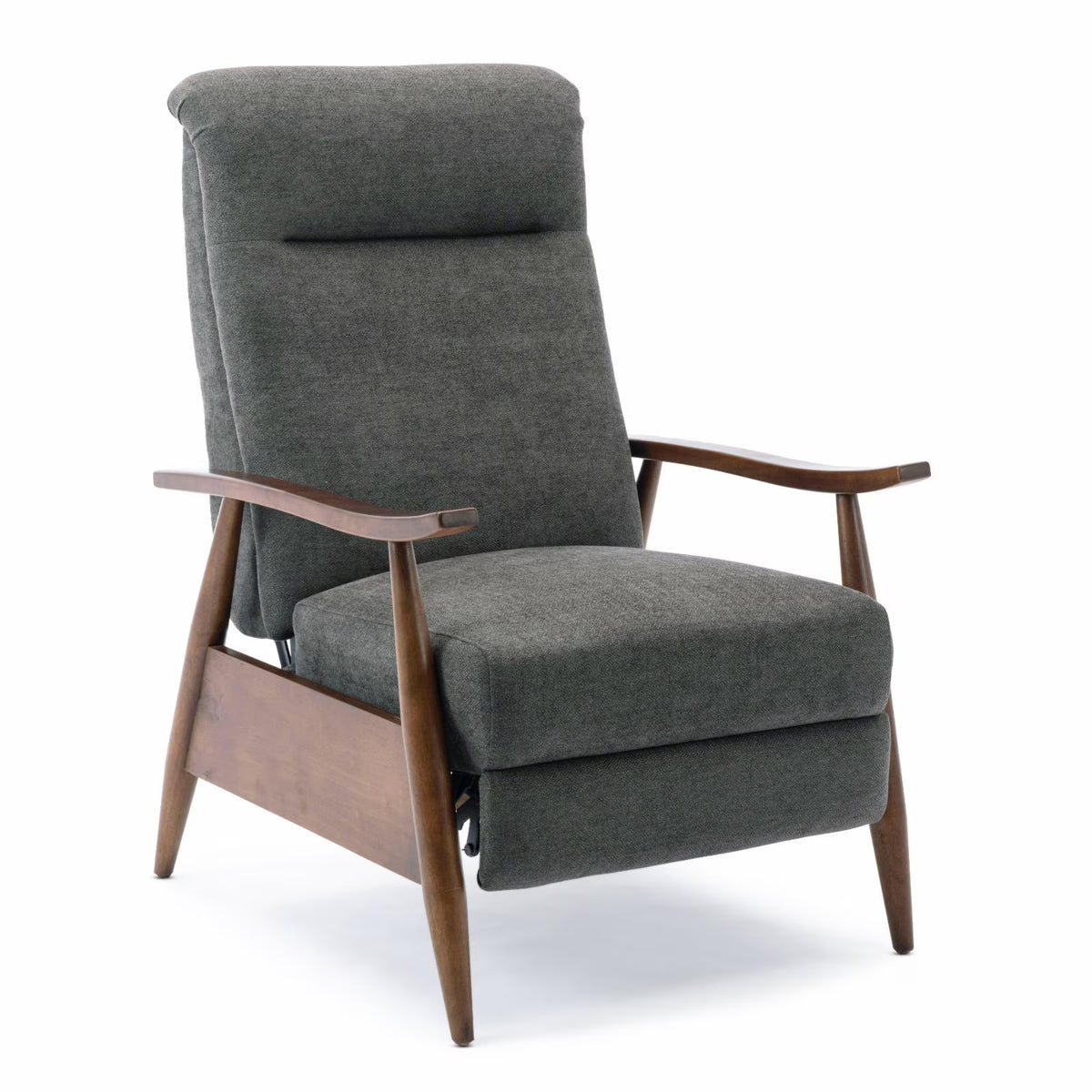 Charcoal Polyester Fabric Wood Arm Push Back Recliner N363294