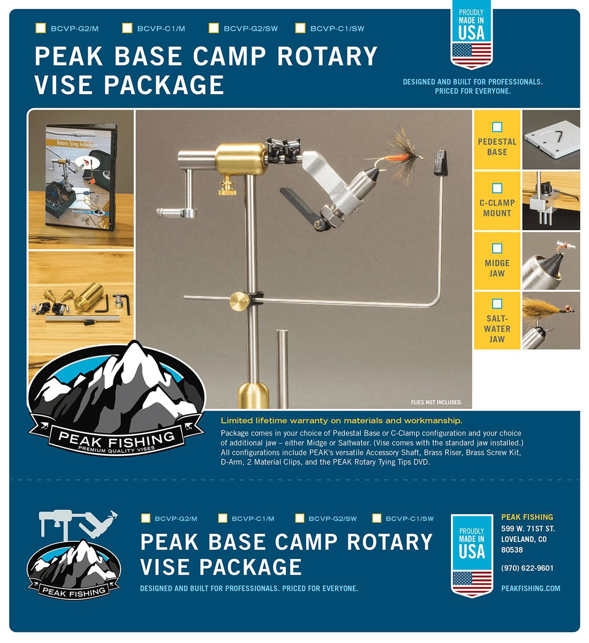 Rotary Base Camp Vise Package with Saltwater C-Clamp E104