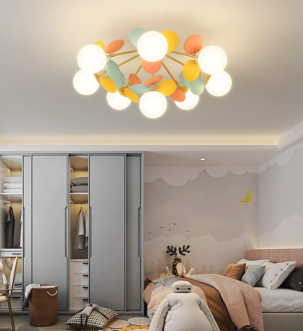 Colorful Macaron Globe Semi Flush Mount Light with Milk White Glass Shade R4893