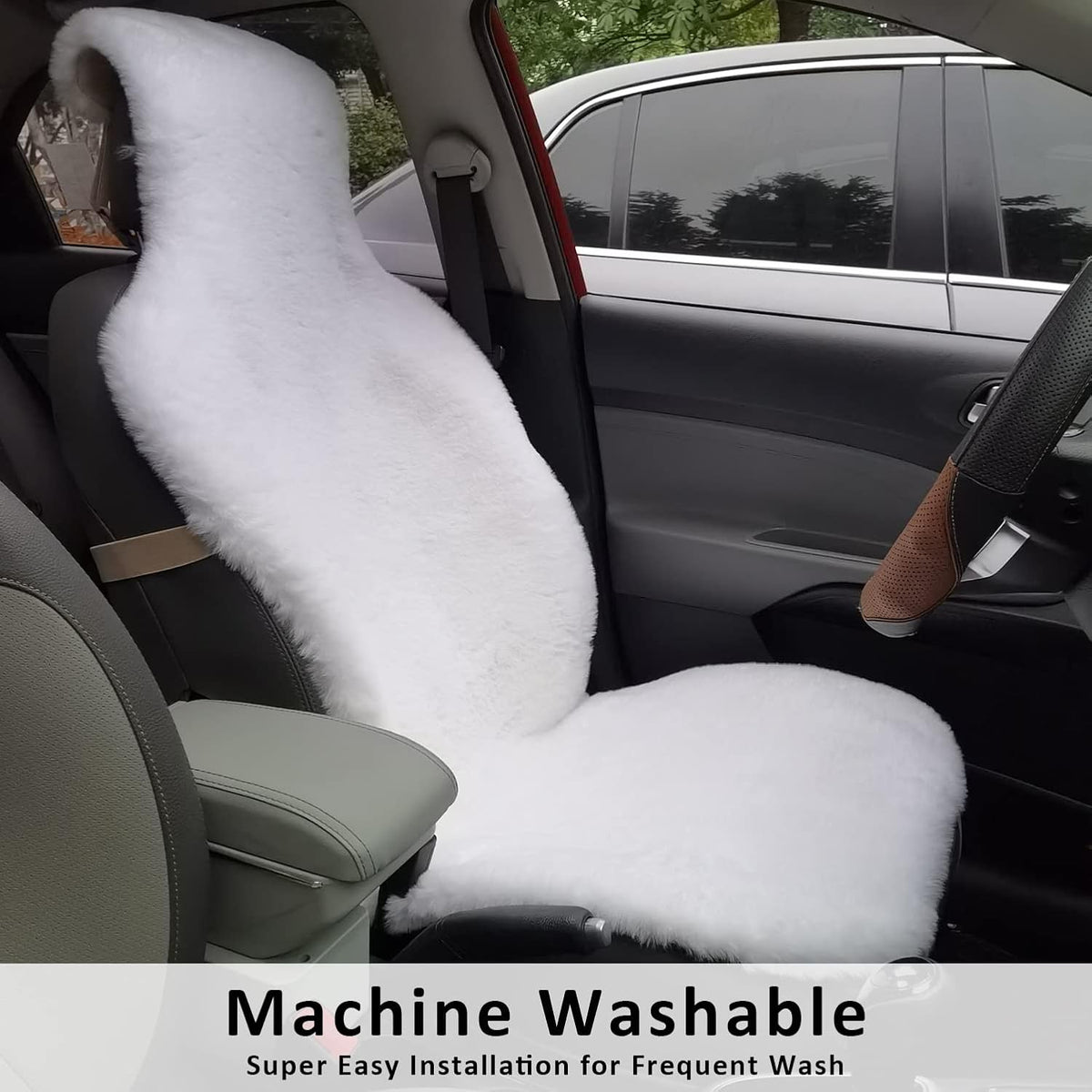 White Faux Sheepskin Fur Car Seat Cushion 1pc M146