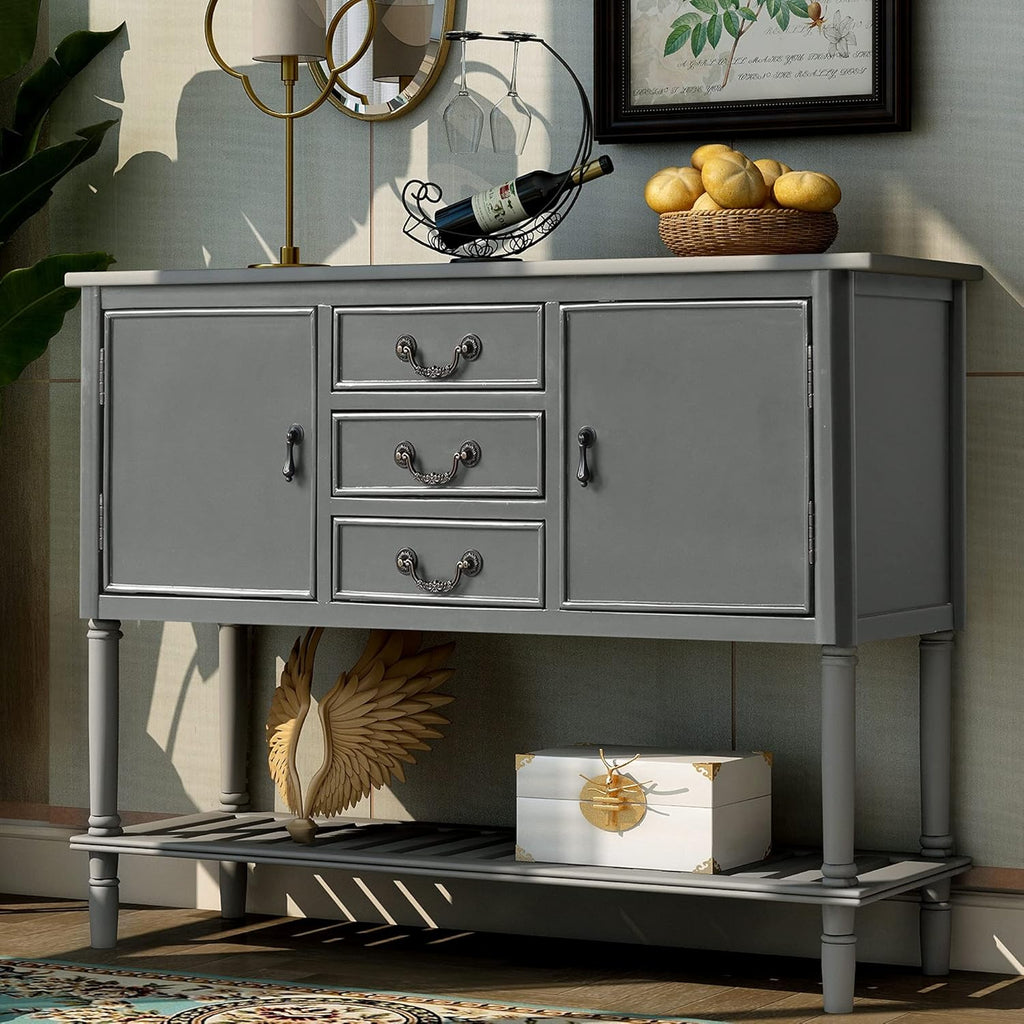 Navy Blue Wood Console Sofa Table with Drawers and Open Shelf B653072