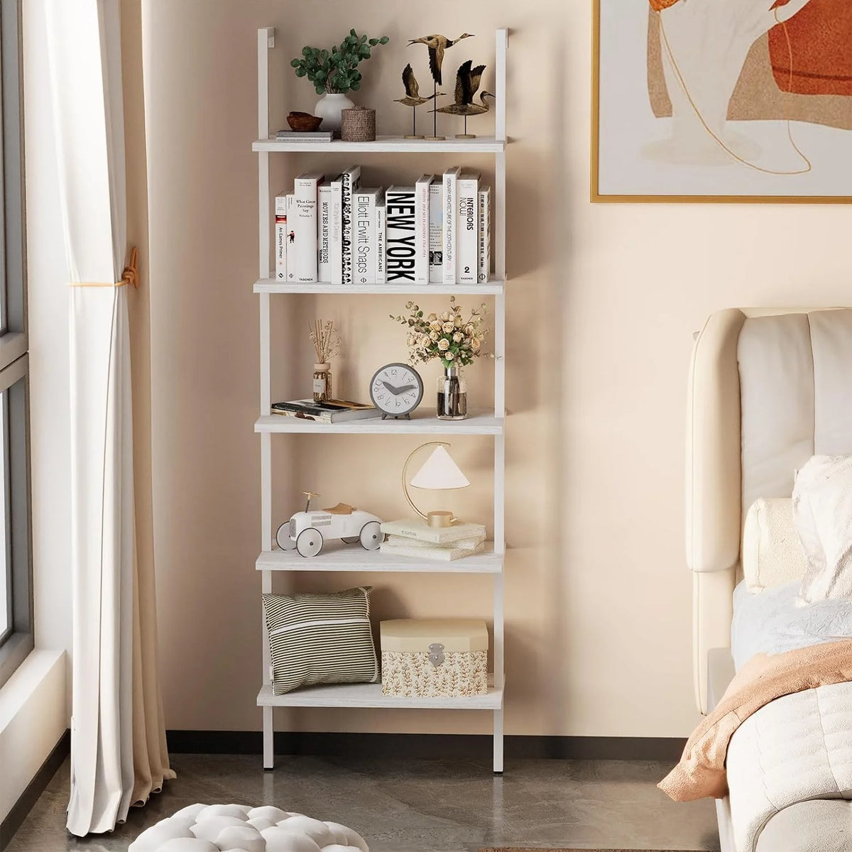 White 5-Tier Wood Ladder Shelf F90515