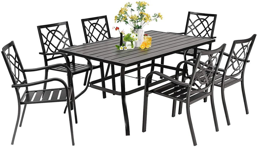 5-Piece Outdoor Patio Dining Set Stackable Metal Chairs and Square Table Black K864308