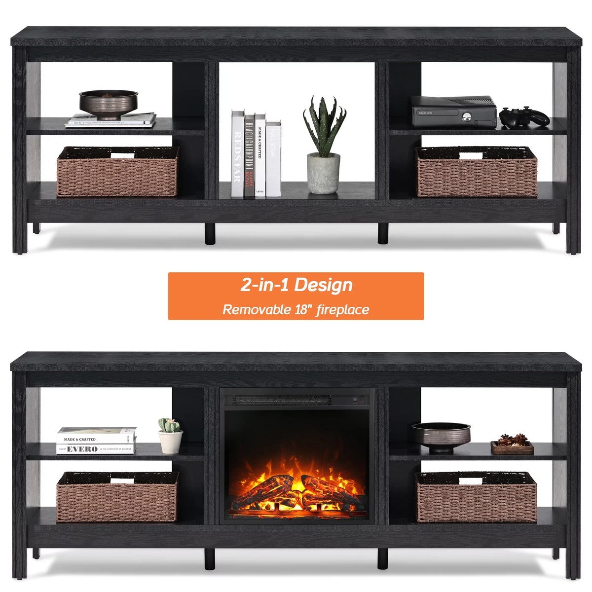 Black Fireplace TV Stand with LED Lights T42497