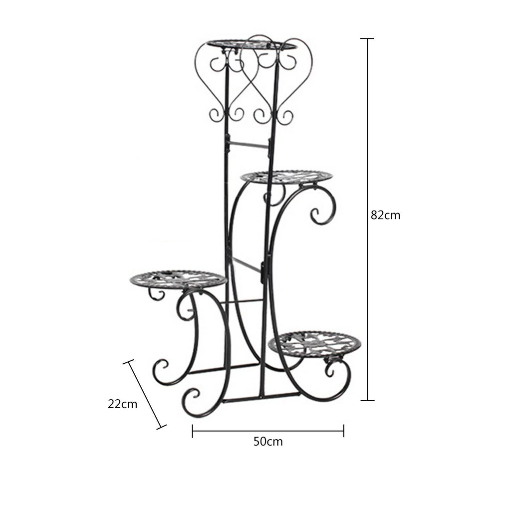 4 Tier Iron Plant Stand Wood Shelves B4294