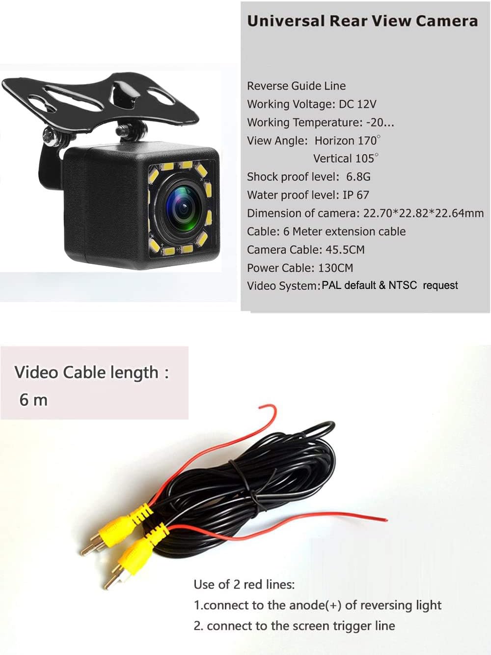 Waterproof 170° Wide Angle 12 LED Night Vision Backup Camera M4727