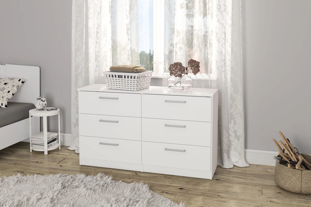 White 6 Drawer Wood Double Dresser C2681