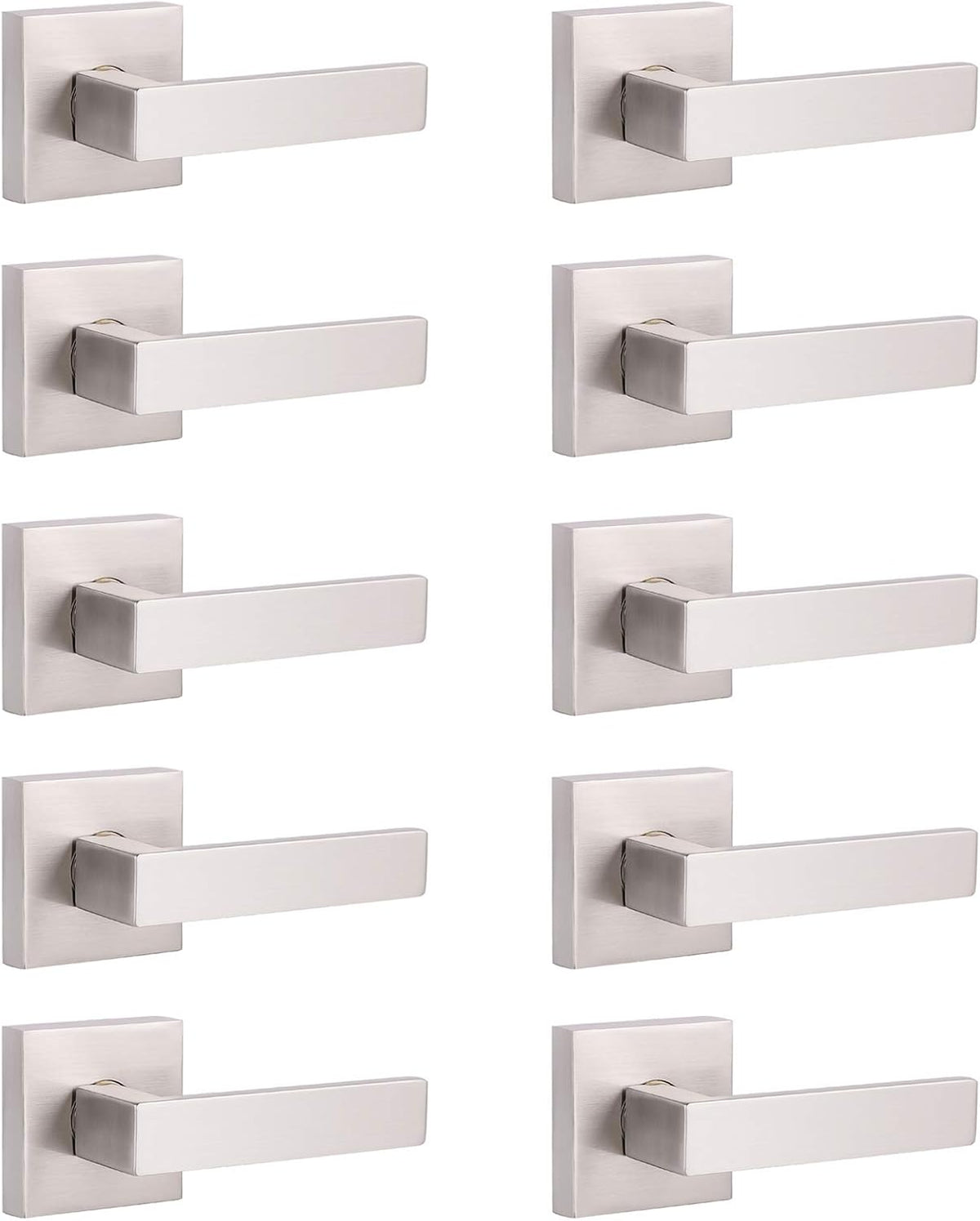 Pack of 6 Satin Nickel Square Door Handles Levers with Privacy Locks P620