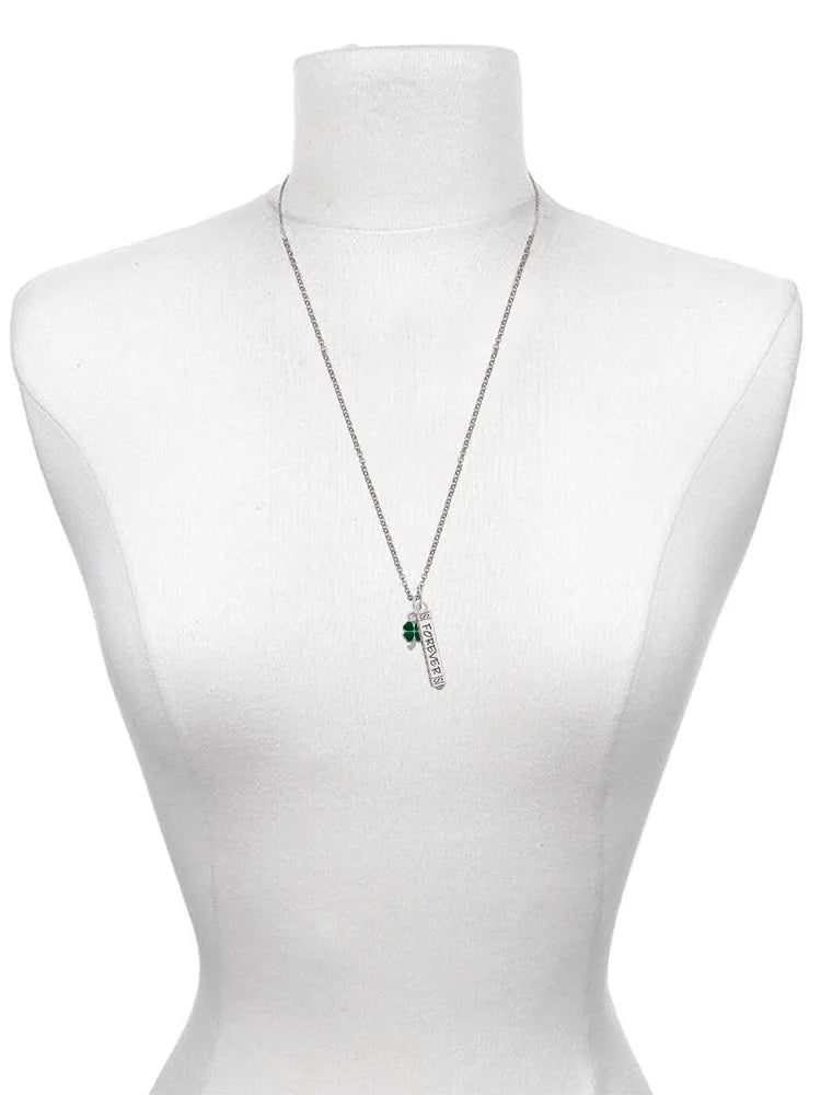 Silvertone Four Leaf Clover Charm Necklace, 23" O41540