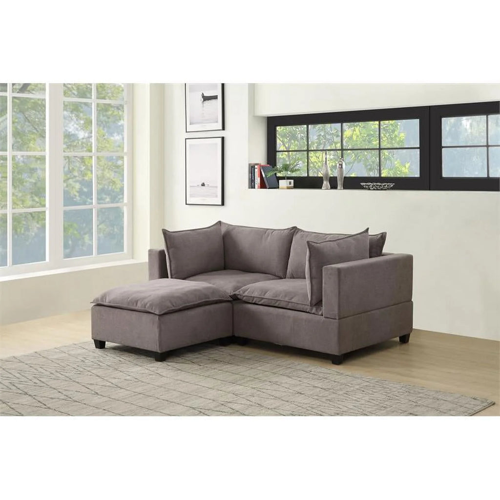 Light Gray Woven Fabric Sectional Loveseat Sofa with Ottoman I2451