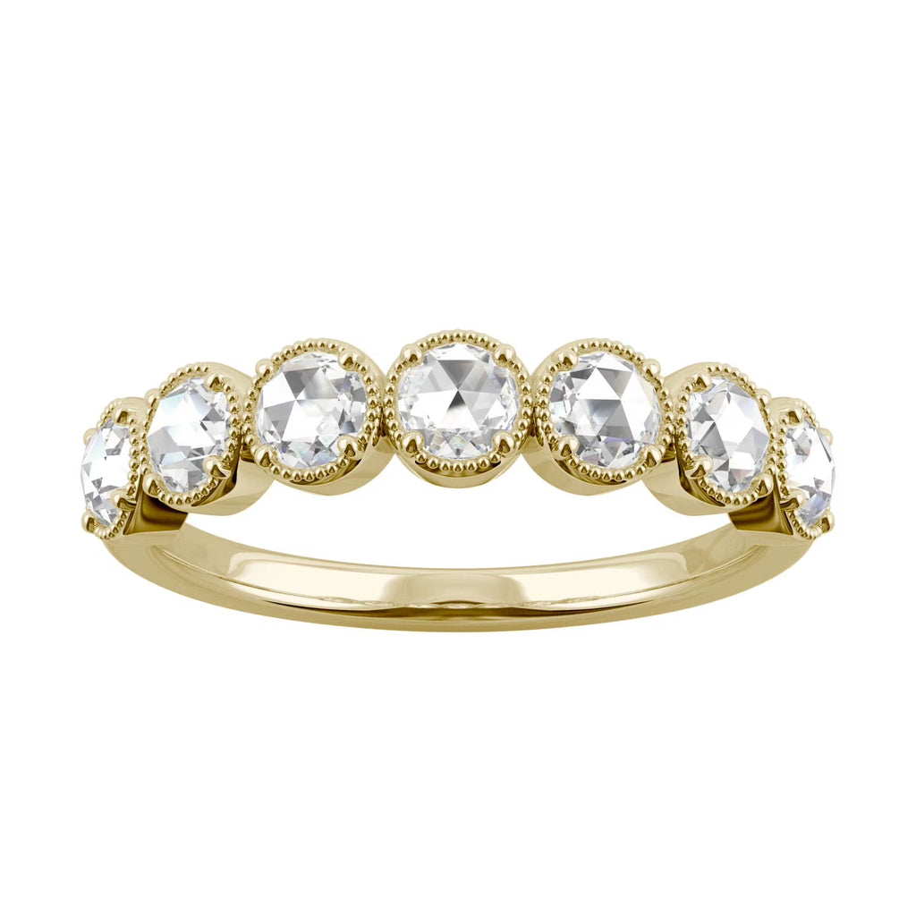 14K Yellow Gold 3mm Round Rose Cut Moissanite Wedding Band Size 6 Y90312