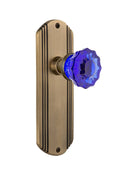 Crystal Cobalt Glass Door Knob in Antique Brass Z42422