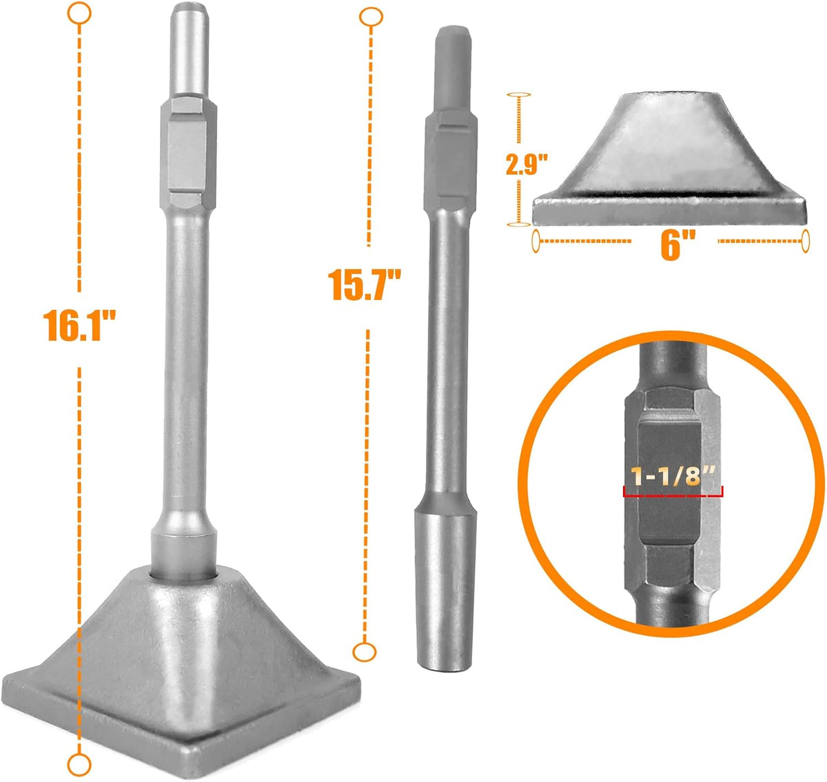 Jack Hammer 1-1/8 inch Tamper Shank and Plate, Dirt Tamper 6 x 6 inch Compactor Plate with Electric Chisel Dirt Compactor, Electric hammer Solid Compactor for Breaker Hammer M5480