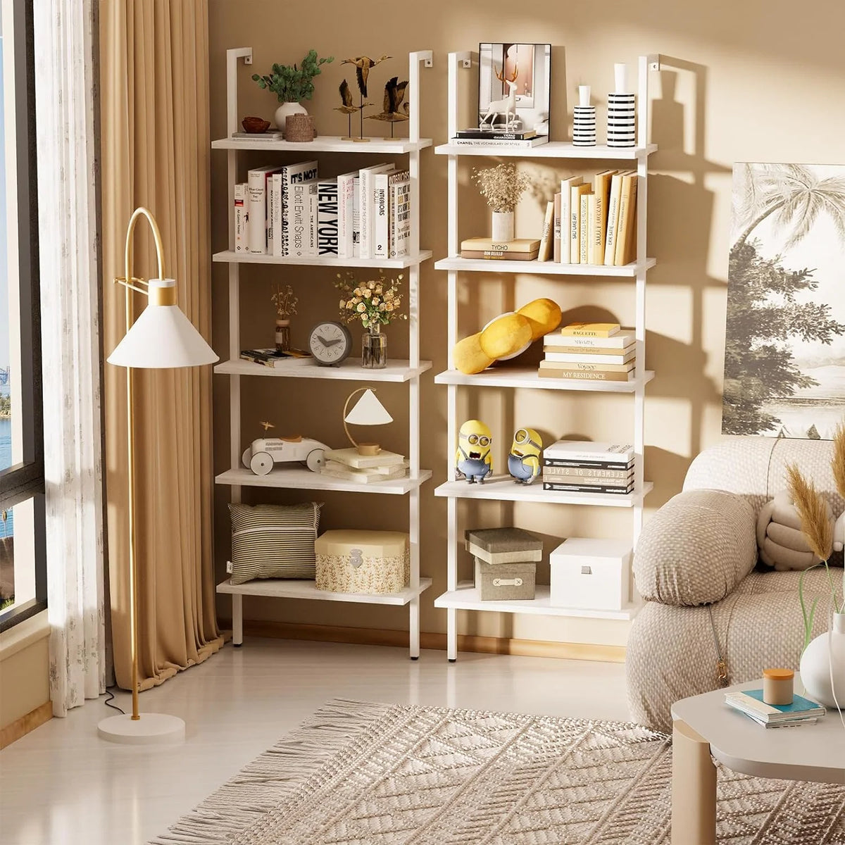 White 5-Tier Wood Ladder Shelf F90515