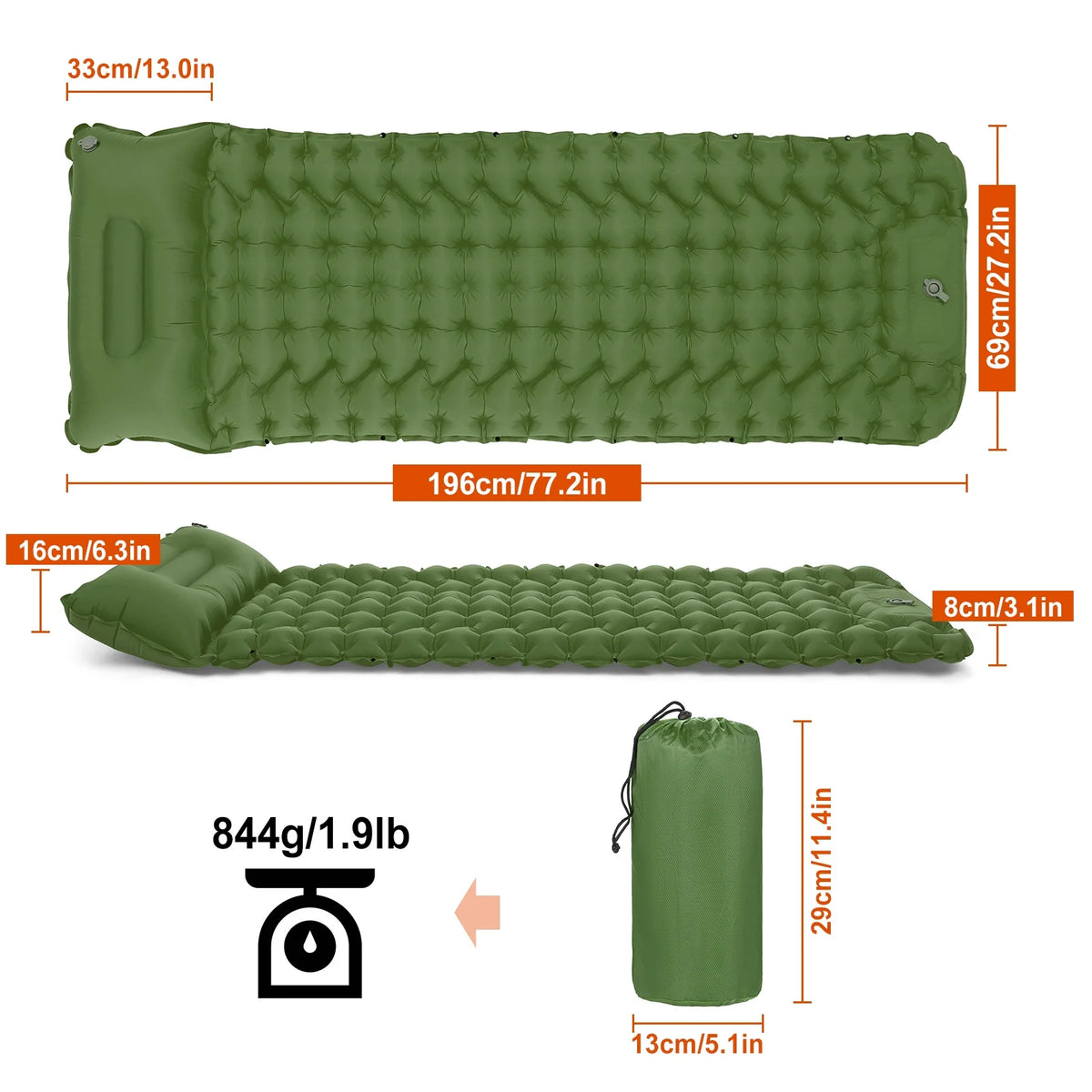 Ultralight Inflatable Camping Sleeping Pad with Pillow and Built in Pump K39470