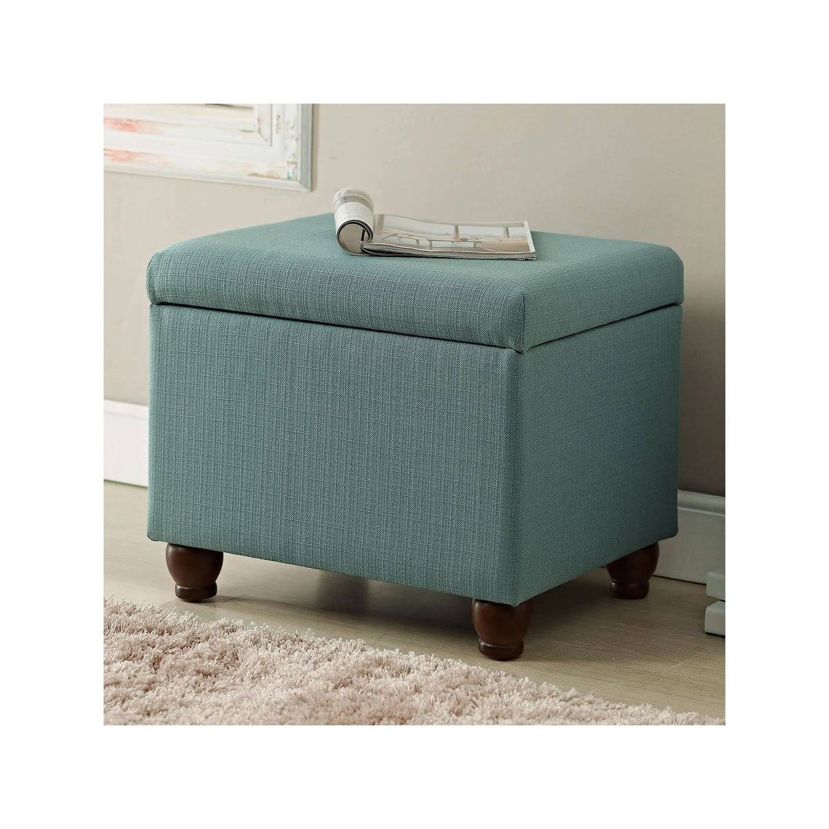 Turquoise/Blue Linen Storage Ottoman Q712990