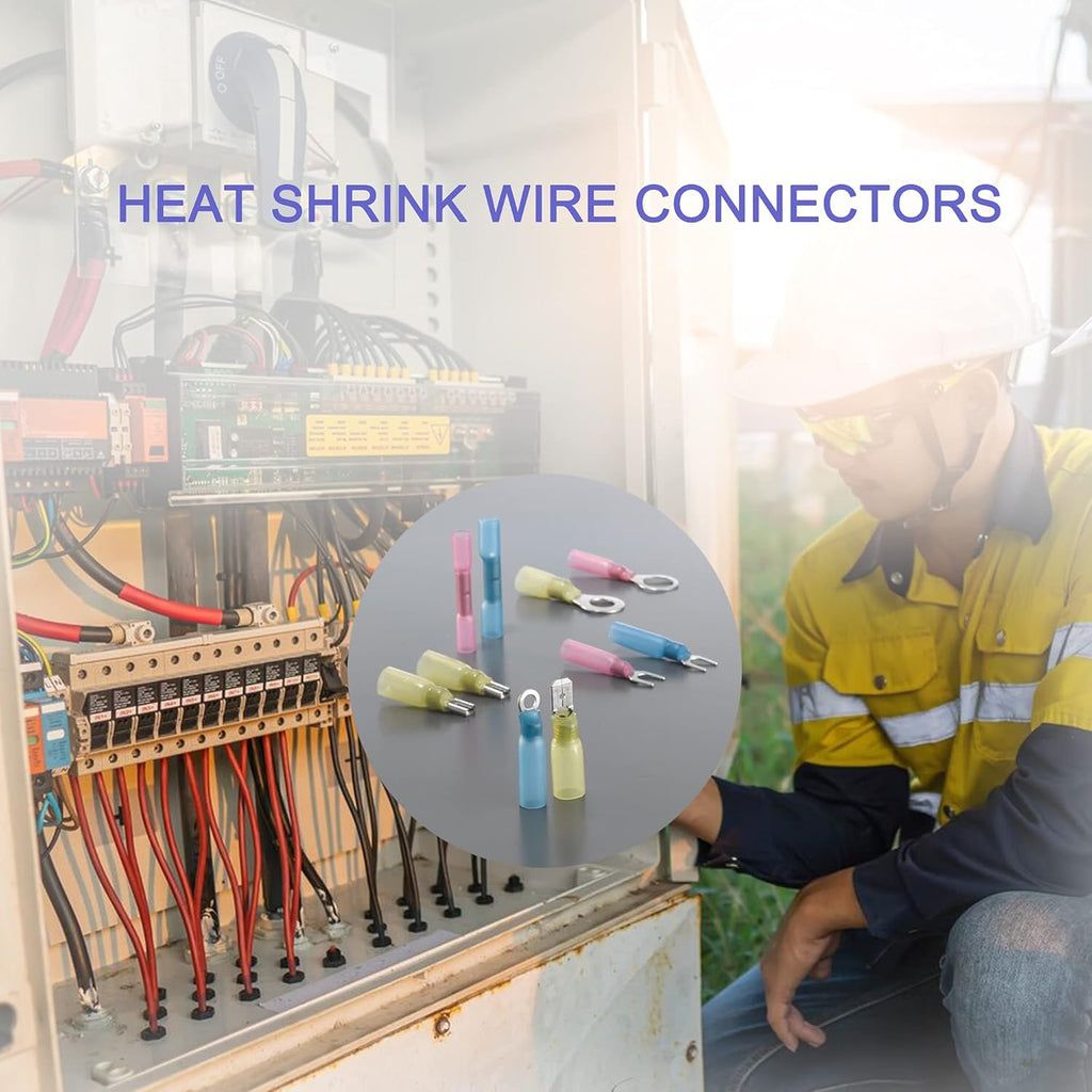 520PCS Marine Heat Shrink Wire Connectors Kit, Insulated Ring Fork Spade Butt, Tinned Red Copper T508233