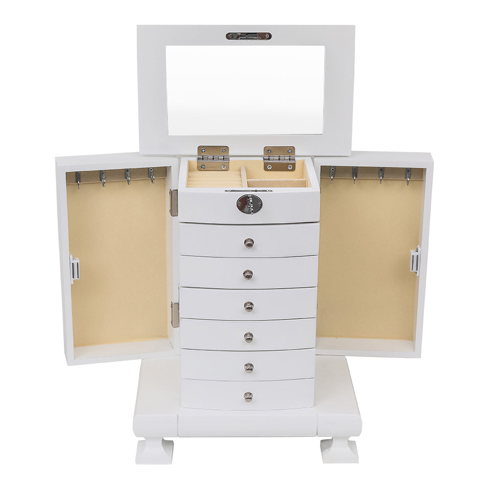 White Wooden 7 Layers Jewelry Box with Lock S31341