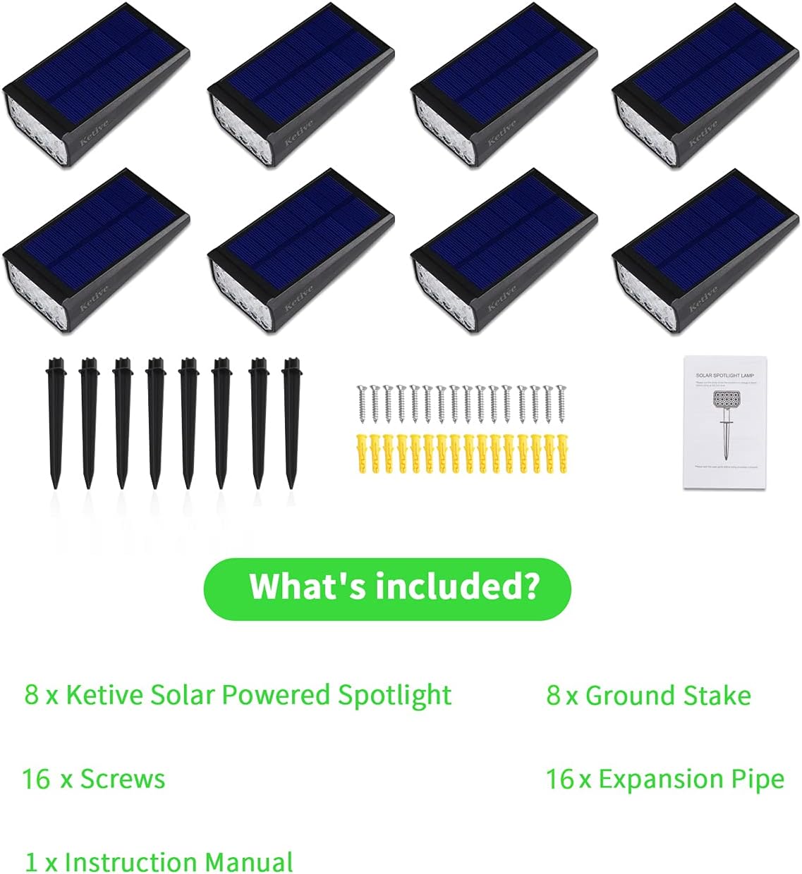 8 Pack 15 LEDs Solar Landscape Spotlights, Cold White C700