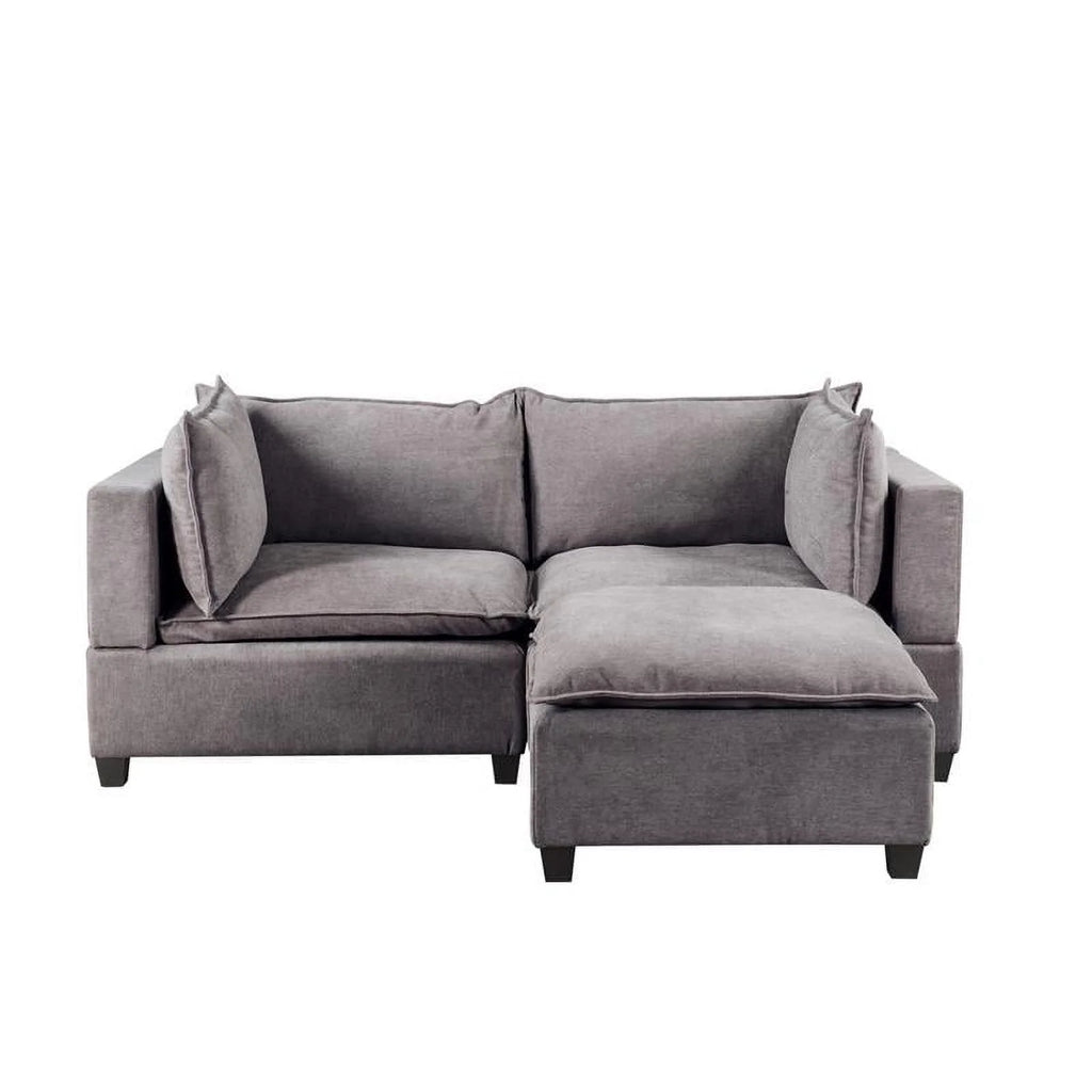 Light Gray Woven Fabric Sectional Loveseat Sofa with Ottoman I2451