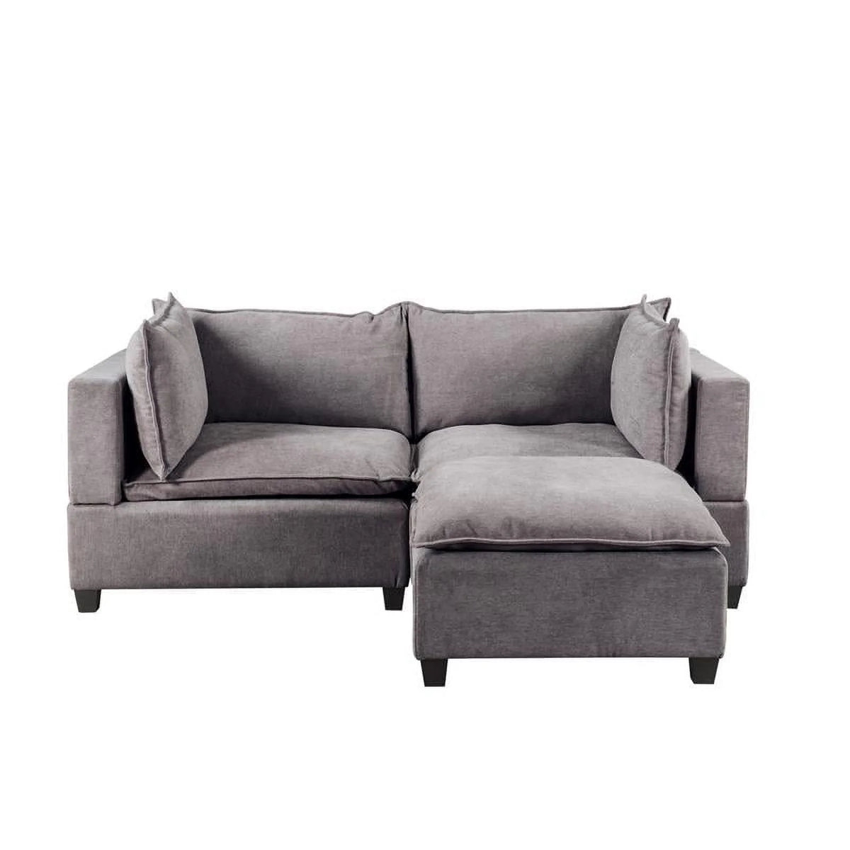 Light Gray Woven Fabric Sectional Loveseat Sofa with Ottoman I2451