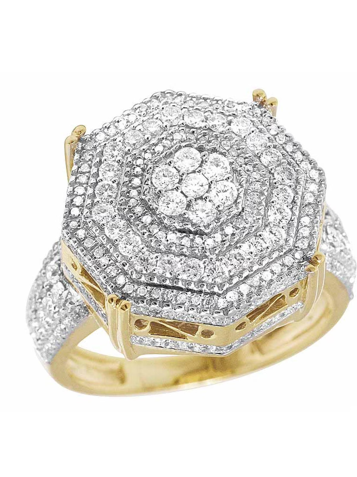 Mens 10K Yellow Gold Genuine Diamond 3D Octagon Wedding Pinky Ring 1.4 CT 19MM O3984