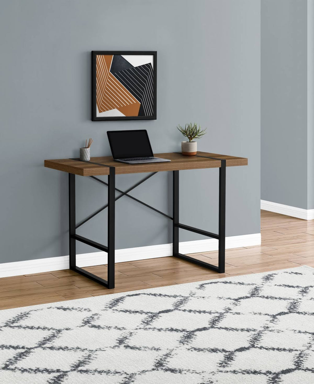Walnut Black Metal Computer Desk L90801