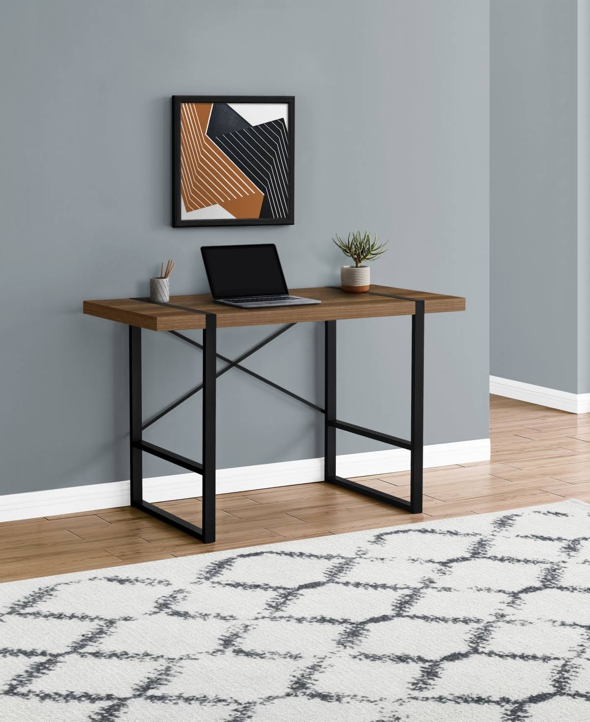 Walnut Black Metal Computer Desk L90801