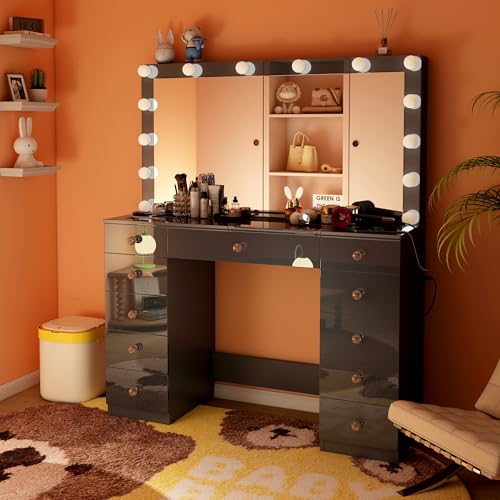 White Vanity Desk with Mirror and 11 Drawer H2991