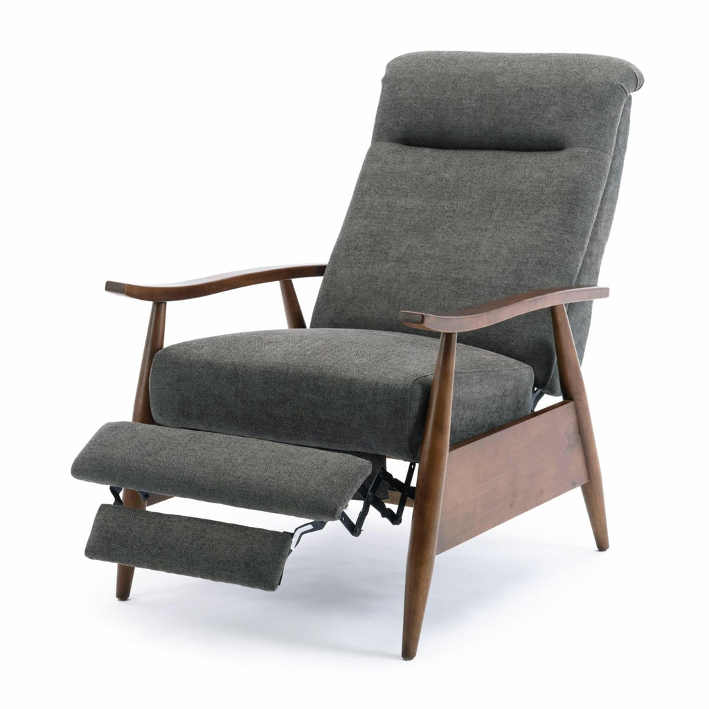 Charcoal Polyester Fabric Wood Arm Push Back Recliner N363294