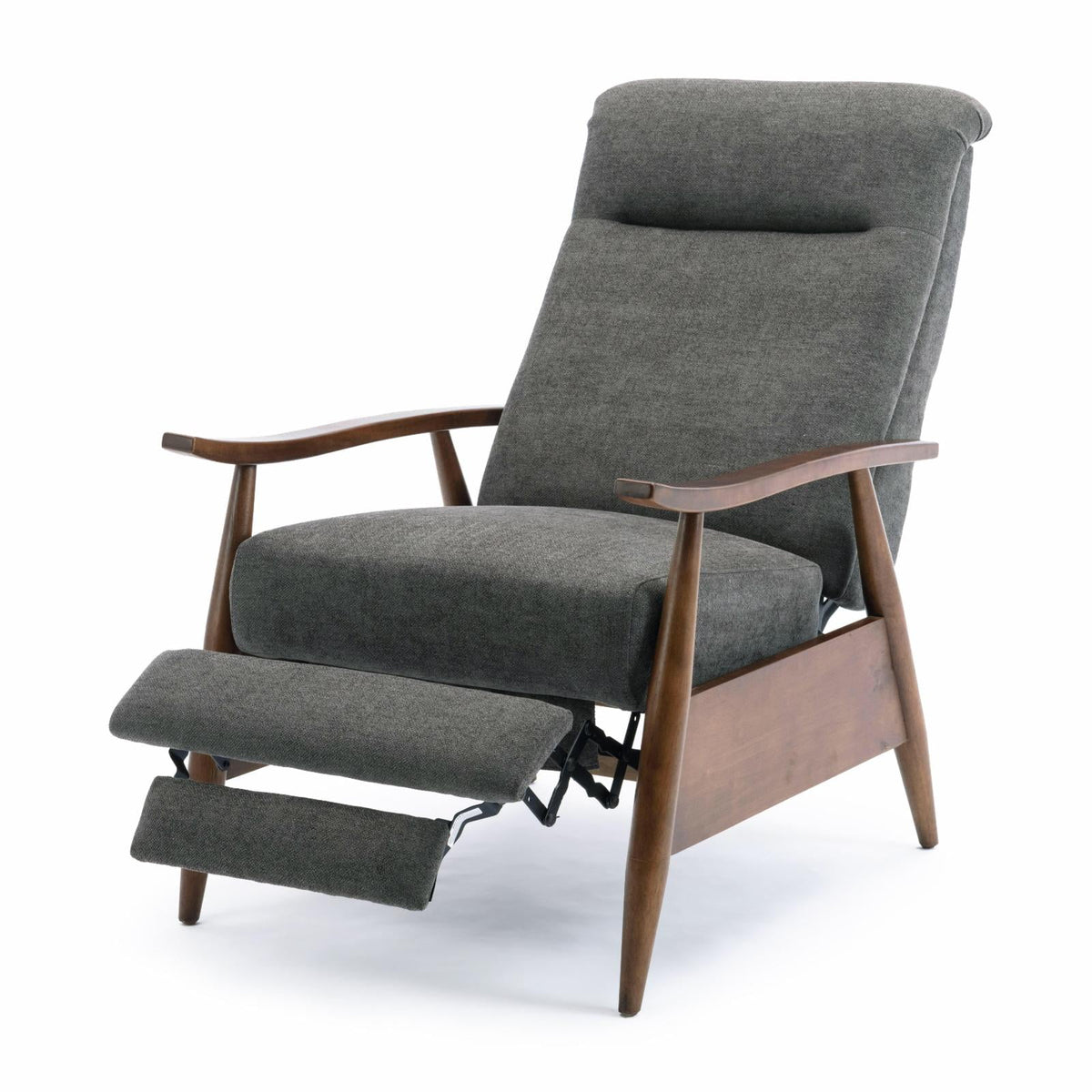 Charcoal Polyester Fabric Wood Arm Push Back Recliner N363294
